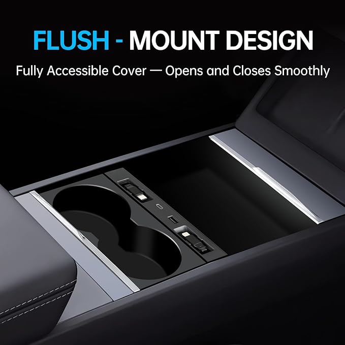 USB Hub for Tesla Model Y Juniper 2025 2026 Model 3 Highland 2024 2025 with Sunken Design 99W 4 in 1 Multi Ports Fast Charger with Retractable Cable Docking Station fit Center Console Adapter