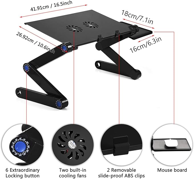 Tbest Cuter Aries and Parts 60° Foldle Laptop Desk Tle Stand Holder W Coolin Fan Ouse BOAD Cuter Plies (Black)