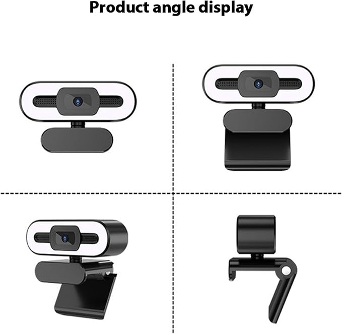 1080P HD Webcam with Adjustable Ring Light and Microphone Wide Angle USB Computer Web Camera 120° Field of View Plug and Play for Video Conferencing Streaming on Zoom
