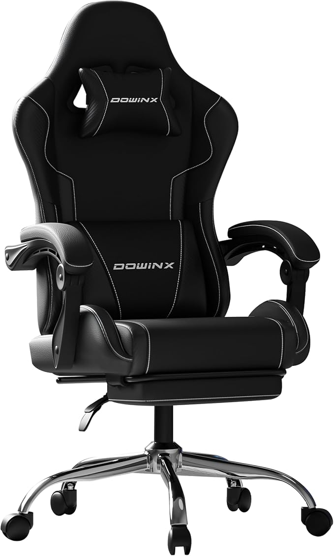 Ergonomic Gaming Chair with Footrest Heavy Duty 330lbs Office Chair Massage Lumbar Support Adjustable Height &amp Headrest Pillow Comfortable for Back Pain Relief Streaming Long Gaming Black