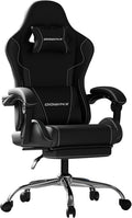 Ergonomic Gaming Chair with Footrest Heavy Duty 330lbs Office Chair Massage Lumbar Support Adjustable Height &amp Headrest Pillow Comfortable for Back Pain Relief Streaming Long Gaming Black