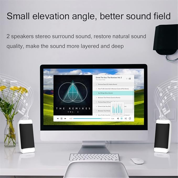 2 Pieces Wired Computer Speakers USB + AUX Mini PC Speaker for Laptop Desktop Phone 5W Audio Multimedia Loudspeaker with High Fidelity Sound (White)