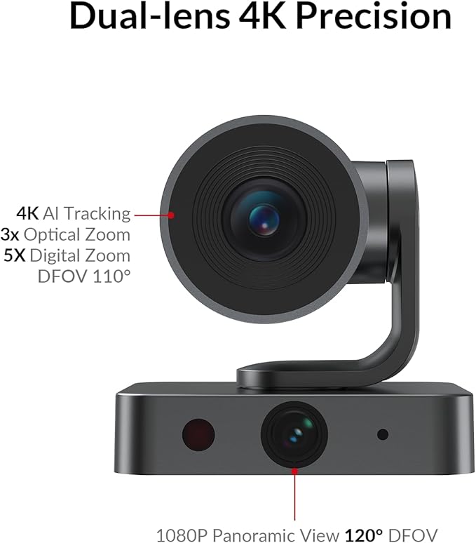 4K Conference Room Camera System AI Auto-Tracking PTZ Camera 15x Zoom(3x Optical) with Bluetooth Speakerphone Set 120° Wide-Angle 16-Foot Mic Pickup for Zoom YouTube Teams OBS and More