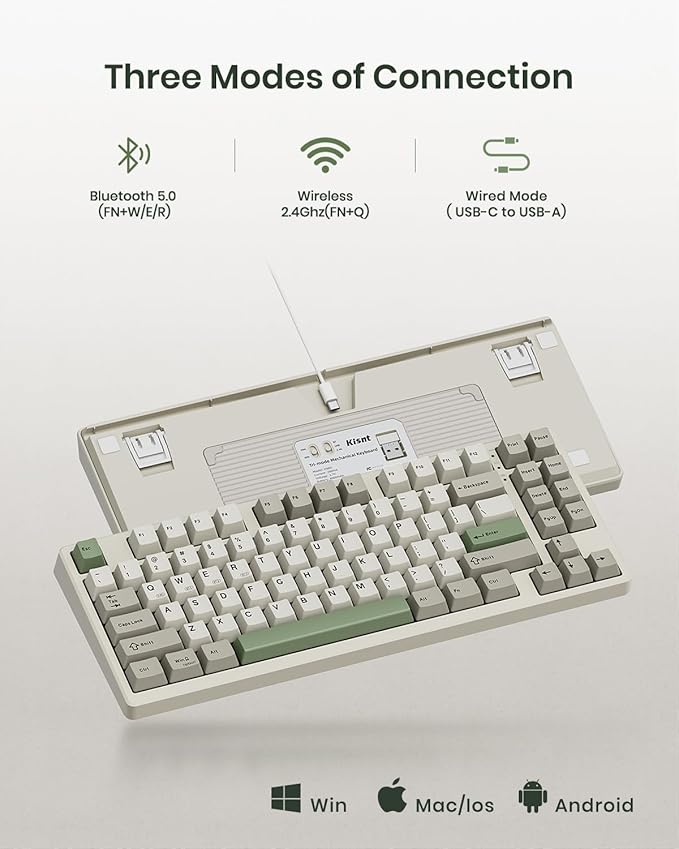 KN85 Wireless Mechanical Gaming Keyboard 75% Layout with RGB Backlit Custom Hot Swappable Creamy Sound Bluetooth/2.4GHz/USB-C Compatible with Windows/Mac/PC (Industrial GrayLinear Switch)