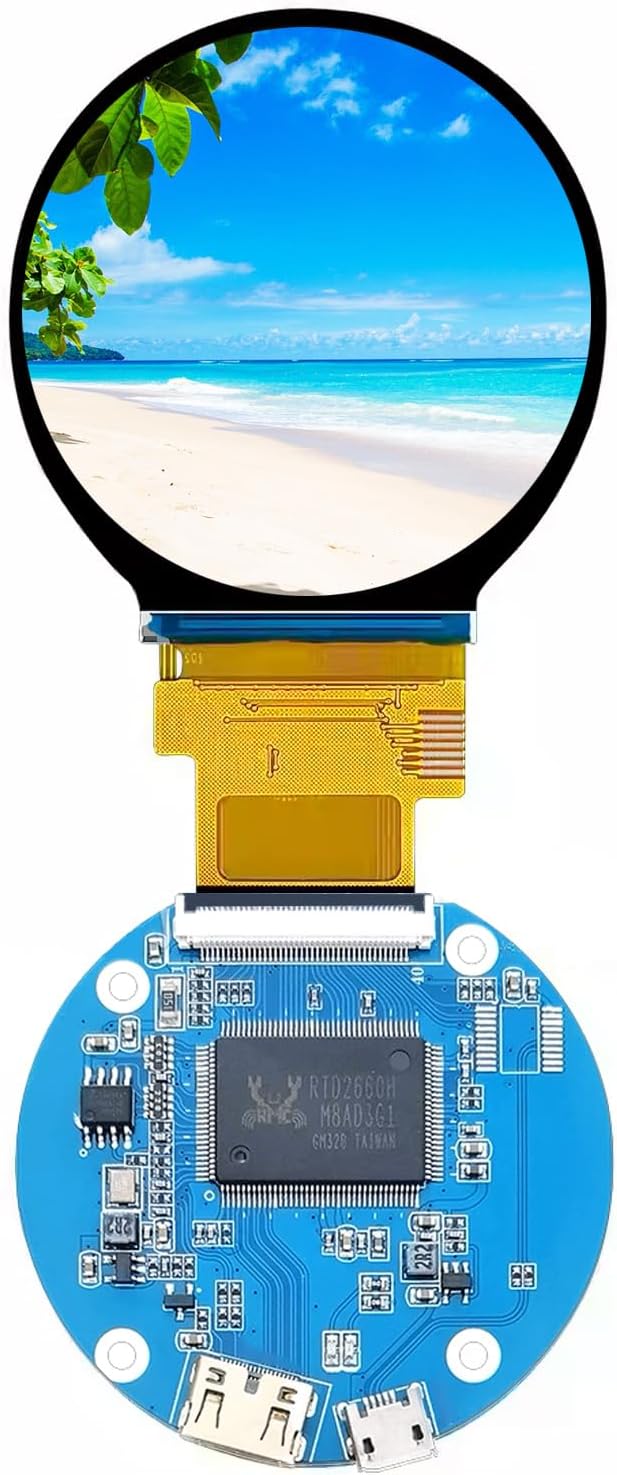 TekGroAml Portable mini IPS LCD Round Screen2.1 inch 480x480 Circle Display and Micro HDMI Control Board