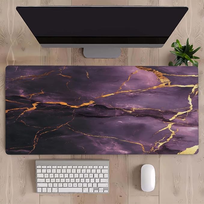 Large Pretty Purple Marble Mouse Mat Computer Mousepad with Non-Slip Rubber Base Waterproof Mouse Pad Desktop Keyboard Pad for GamerHome School Laptop Office Accessories16x35.5in