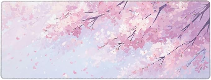 Gaming Mouse Pad Floral Cherry Blossom Flower Non-Slip Rubber Base Extended Mousepad with Stitched Edges Keyboard Computer Laptop Mat for Gamer Desktop Office Home 31.5 x 11.8 in