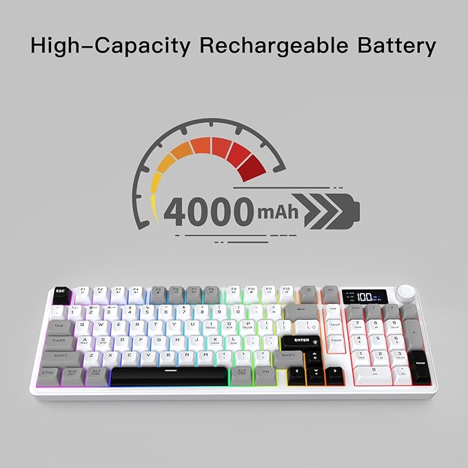 Wireless Gaming Keyboard with Smart Display &amp Knob Control Tri-Mode BT5.0/2.4GHz/Wired RGB Backlit Computer Keyboards with Number Pad 26-Key Rollover Compatible for Windows Mac