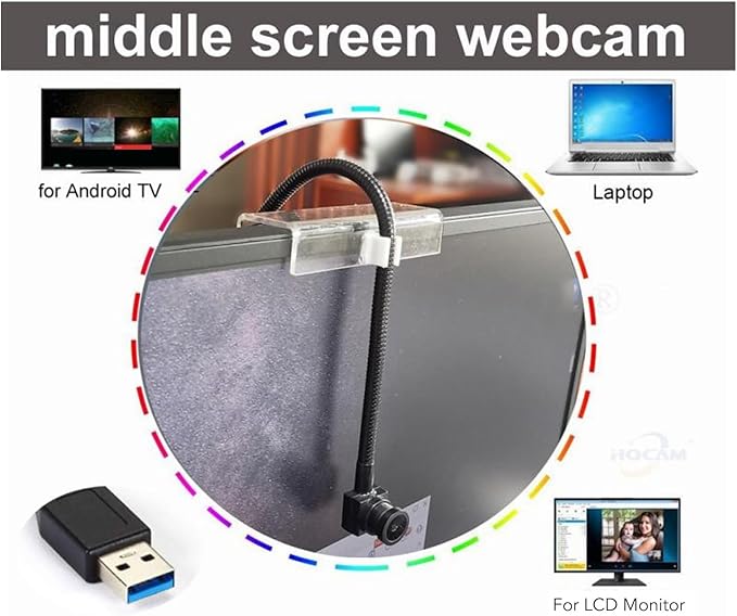 Center Cam Middle Screen Webcam 1080P Center Webcam for Laptop and Desktop Eye to Camera Plug &amp Play USB Webcam with Built in Microphone for Video Conferences AF MF Focus Mode