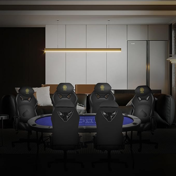 Ergonomic Video Poker Gaming Chair Recliner with Texas Hold'em Sign Swivel Chair with Poker Logo Lumbar Support Headrest Height Adjustable for Study Home Office Black Poker 5