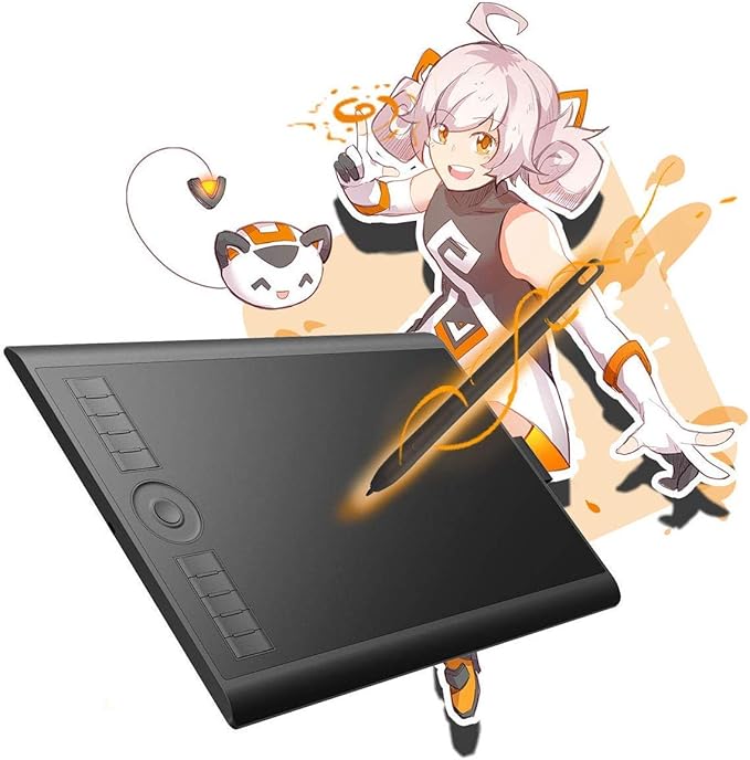 GAOMON M10K Drawing Tablet 10x6 inch Large Graphics Tablet with Touch Ring 8192 Levels Battery-Free Stylus 10 Hot Keys Art Tablet for Design Writing Editing Work with Mac Windows Android