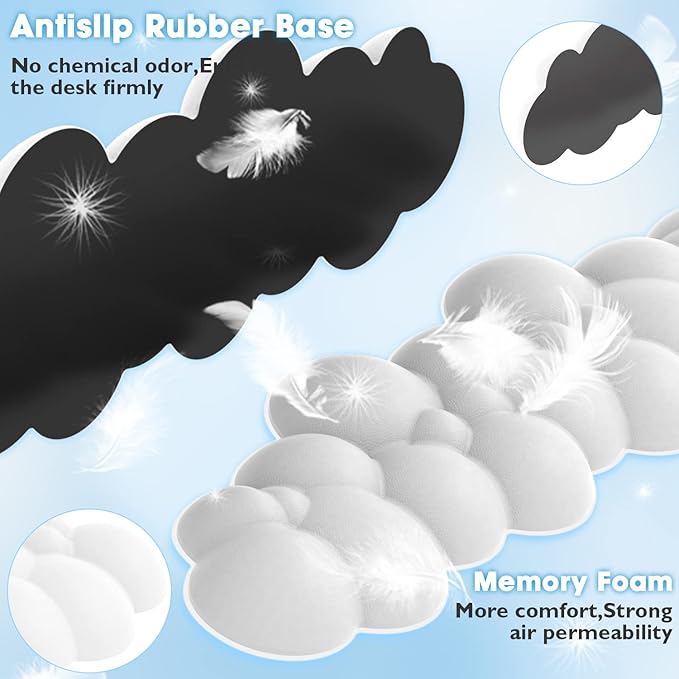 ATTACK SHARK Cloud Mouse Pad Wrist Support and Keyboard Wrist RestErgonomic Design for Typing Pain ReliefMemory Foam Wrist Rest Leather Cup Coaster for DeskOfficeComputer LaptopMac(White)