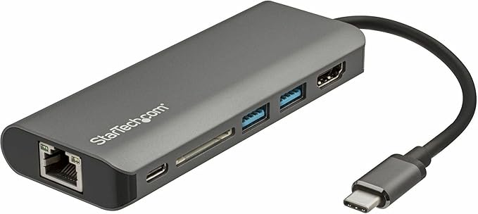 StarTech USB C Multiport Adapter USB-C Travel Dock to 4K HDMI 3x USB-A 3.0 Hub SD/SDHC GbE 60W PD 3.0 Pass-Through Portable USB Type-C Mini Docking Station Thunderbolt Compatible