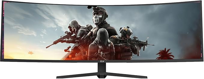 ZZA 49-Inch Ultra-Wide DQHD Curved Gaming Monitor | 5120x1440 1500R 165Hz AMD FreeSync 120% sRGB Height Adjustable HDMI 2.1/DP 1.4 Wall Mountable- Black