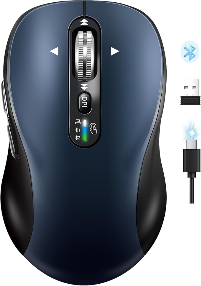 Bluetooth Wireless Mouse for LaptopUSB+BT×2USB-C ChargingQuiet Multi Device MouseMetal 4-Way Super Scrolling± 3200 DPI10 ButtonPlug&ampPlayErgo Computer Cordless Micefor iPad/Tablet/Mac/PC/P