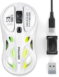 White Gaming Mouse - Tri-Mode Wireless (2.4G/Bluetooth/Wired) Ergonomic Hollow Design RGB Backlight Side Buttons Rechargeable Type-C for Mac/Laptop/iPad (Gaming/Office)