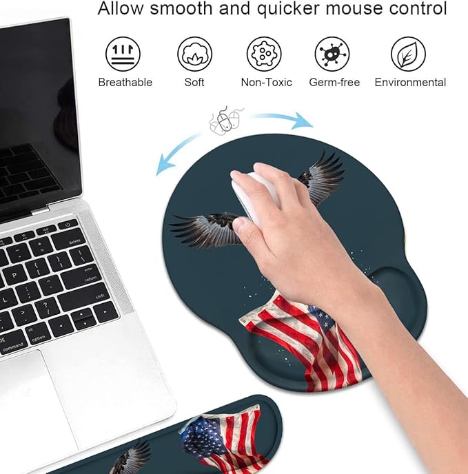 Keyboard Wrist Rest and Mouse Pad Wrist Rest Support Set with Coasters Non-Slip PU Base for Gaming and Office Comfortable &amp Lightweight for Easy Typing &amp Pain Relief American Flag Patriotic