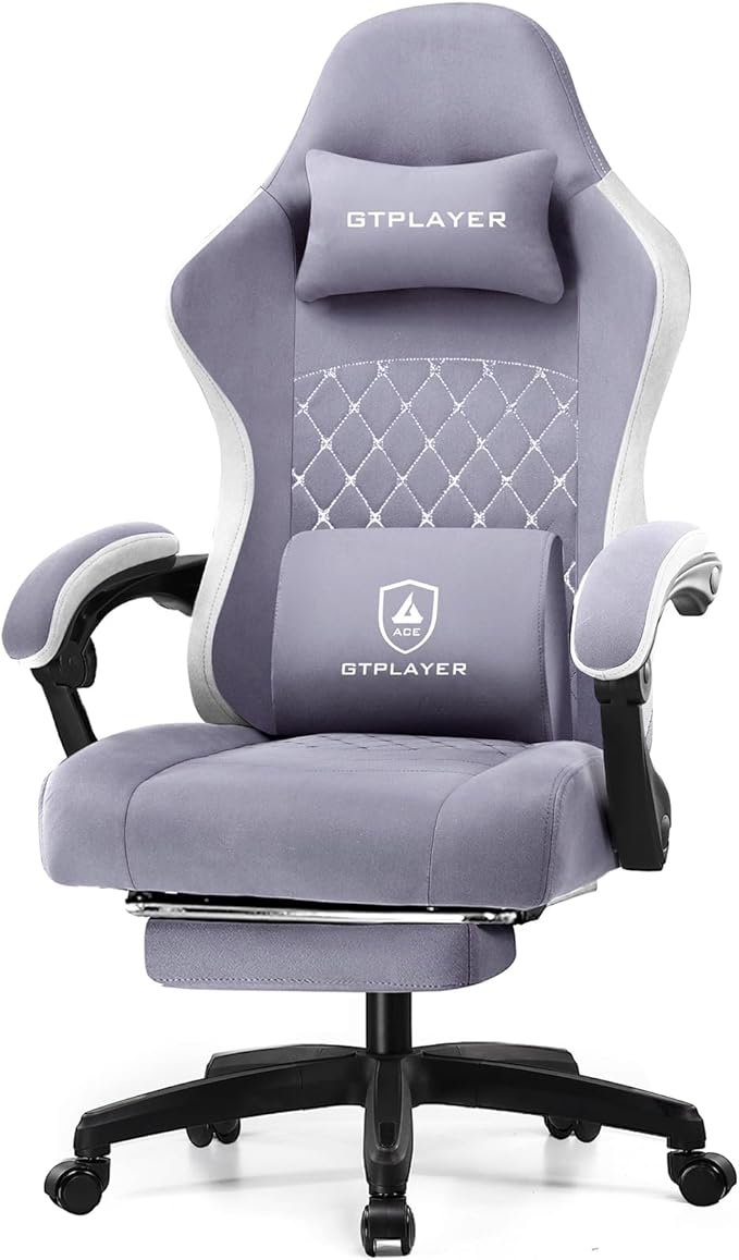 GTPLAYER Gaming Chair Computer Office Chair with Pocket Spring Cushion Linkage Armrests and Footrest High Back Ergonomic Computer Chair with Lumbar Support Task Chair with Footrest