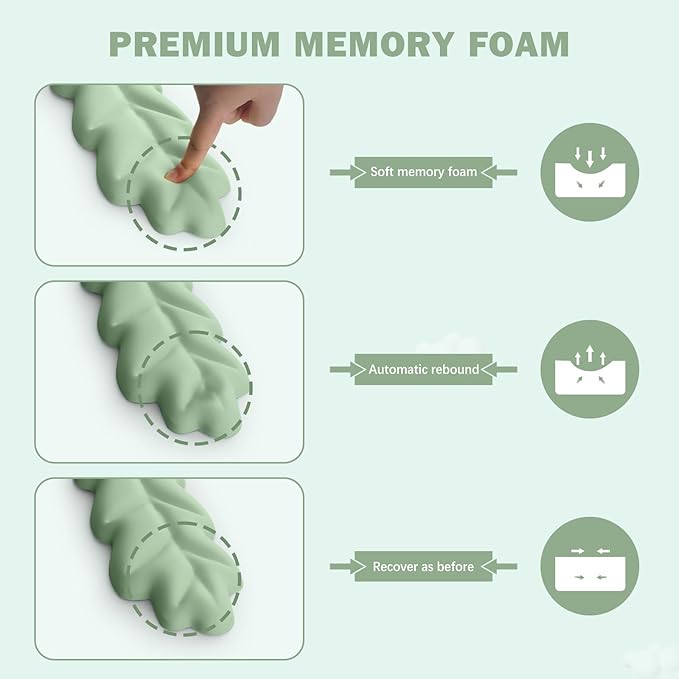 Keyboard Wrist Rest Pad Set Leaf Shape PU Leather Memory Foam Wrist Cushion SupportMouse Wrist Rest PadNon-Slip Wrist Support for Easy Typing Pain Relief Green Leaf