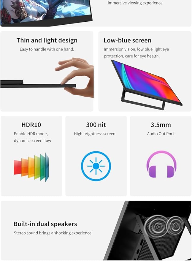 cjc 15.6 FHD Portable Touch Screen Monitor with Kickstand - USB C HDMI External Travel Display for Laptop Phone Gaming Console Second Screen (15.6“ 60Hz)