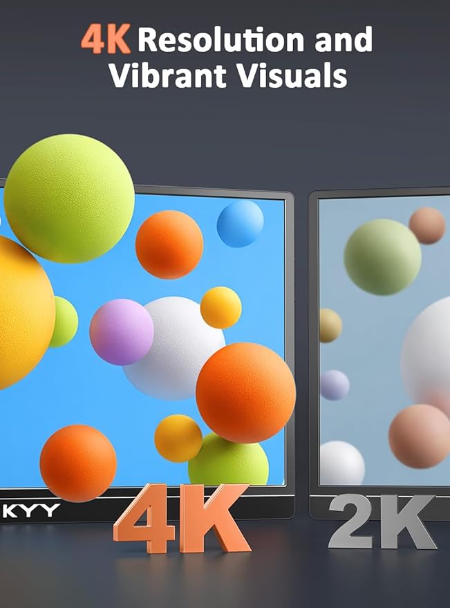 KYY 4K Portable Monitor 15.6 Portable Monitor for Laptop UHD IPS 3840X2160 External Screen with 100% sRGB &amp HDR Gaming Display for Laptop PS5/4 Xbox Switch with Speakers VESA Compatible