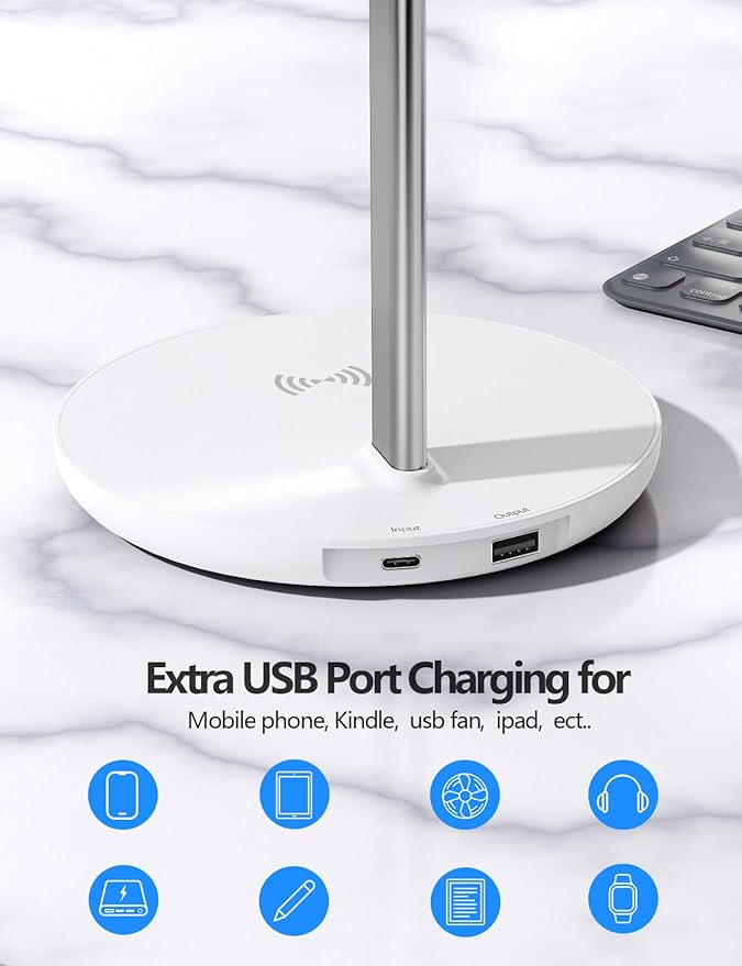 Miroddi Headphone Stand with Wireless Charger Independent USB Charging Port 5 in 1 Charging Station Headset Holder Rack for AirPods Max/Pro/4/3/2 iWatch iPhone Samsung and Desk Headphones White