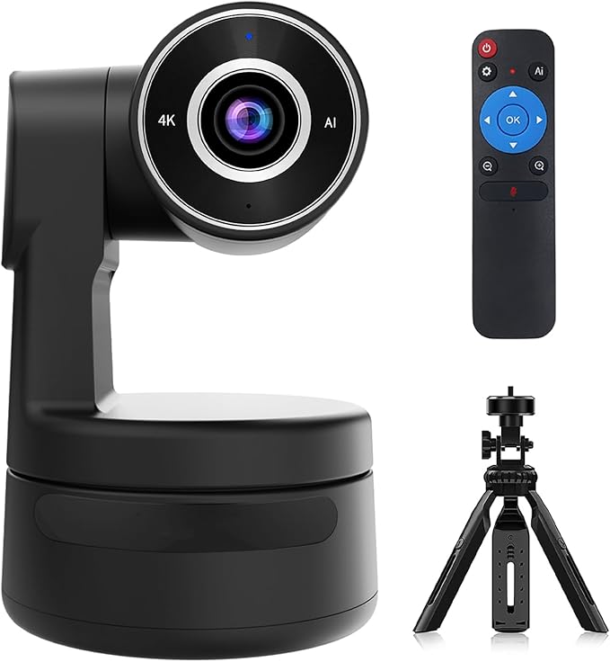 Tiny 4K PTZ Webcam HDR ½.8 Sensor Auto-Frame Gesture Control Built-in Pickup Support USB Audio and Video Output for Online Meetings Online Chats Online Classes Live Streaming etc.