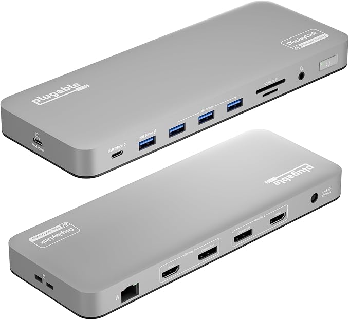 Plugable USB C Laptop Docking Station Dual Monitor 4K 60Hz for Apple Mac M1/M2/M3/M4/M5/Neo 2X HDMI or DisplayPort for MacBook 100W Charging DisplayLink Dock Driver Install Required (UD-6950PDH)