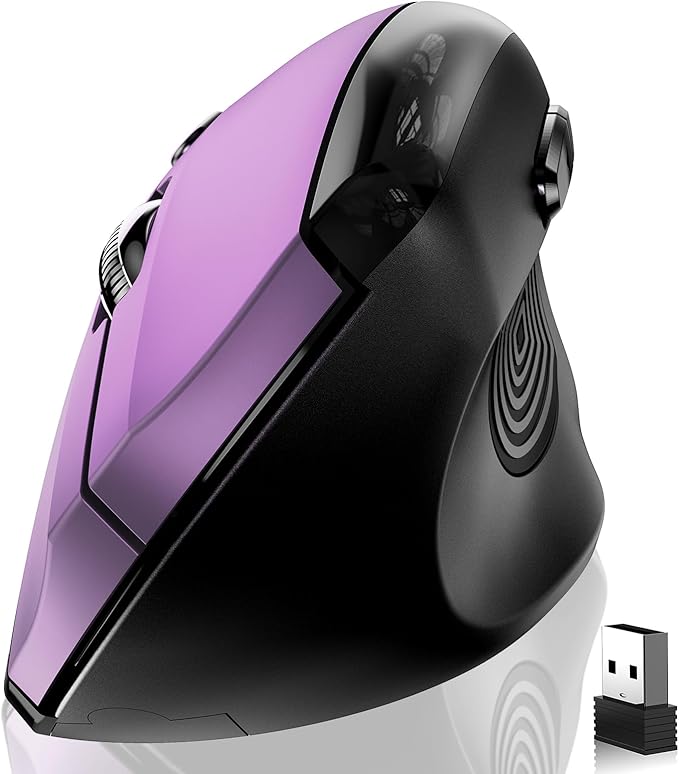 memzuoix Ergonomic Wireless Mouse 2.4G Optical Cordless 800/1200/1600 DPI Vertical Computer Mouse for Laptop Mac PC Desktop (Right Hand Large) - Purple