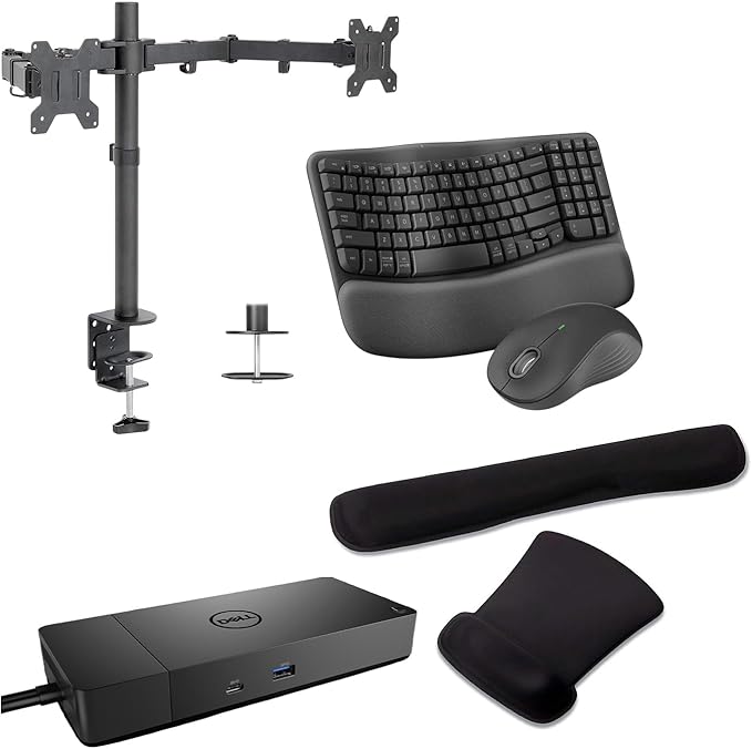 Dell Performance WD19DCS USB-C Dock 210W Triple 4K Support HDMI DisplayPort USB Hub and Ethernet Bundled with Desk Mount Dual Monitor Stand MK670 Wireless Keyboard &amp Mouse Gel Mouse &amp Wri