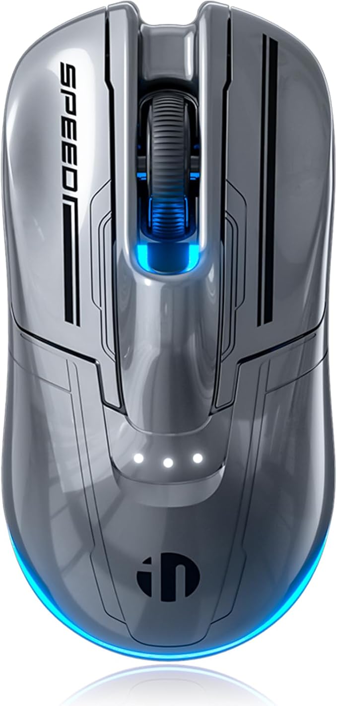 Sports Car Style Wireless Gaming Mouse 12800 DPI Sensor Tri-Mode 2.4G/Bluetooth/Wired 87g Lightweight RGB Backlit 500mAh Battery for PC Laptop Computer (Gray)