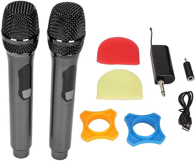 Cuifati Cordless Microphone Dual Digital Dynamic Microphone with Receiver 50m Range 3.5mm Adapter Microphone with Smart LED Display for Singing Karaoke Meeting Wedding (Black)