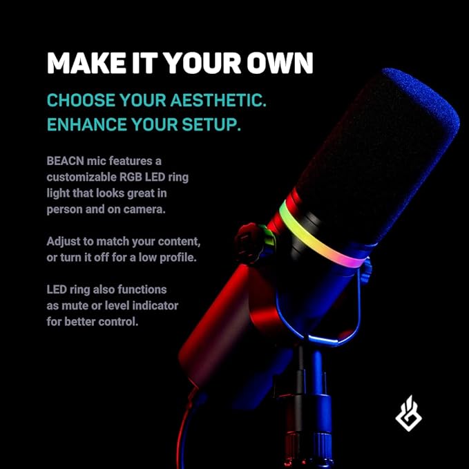 BEACN Dark Dynamic USB Mic for PC - Professional Microphone for Podcast Gaming Streaming - Studio-Quality Desk Mic for YouTube Twitch and Recording. Microphone for PC Gaming &amp Streaming
