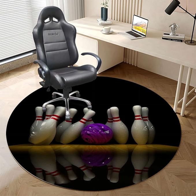 Multicolor PU Leather Gaming Chair Mat Round Floor Mats Bowling Party Blue Abstract Ball Office Chair Computer Gaming Desk Mat for Rolling Chair Non-Slip Gaming Rug Abstract Colorful Diameter 35.4 in