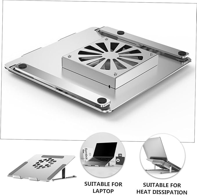 NOLITOY Adjustable Aluminum Alloy Laptop Cooling Pad with USB Fan Cooler Under 17.3 Inch Notebooks Silver Height-Boosting Stand Suitable for Gaming and Office Use