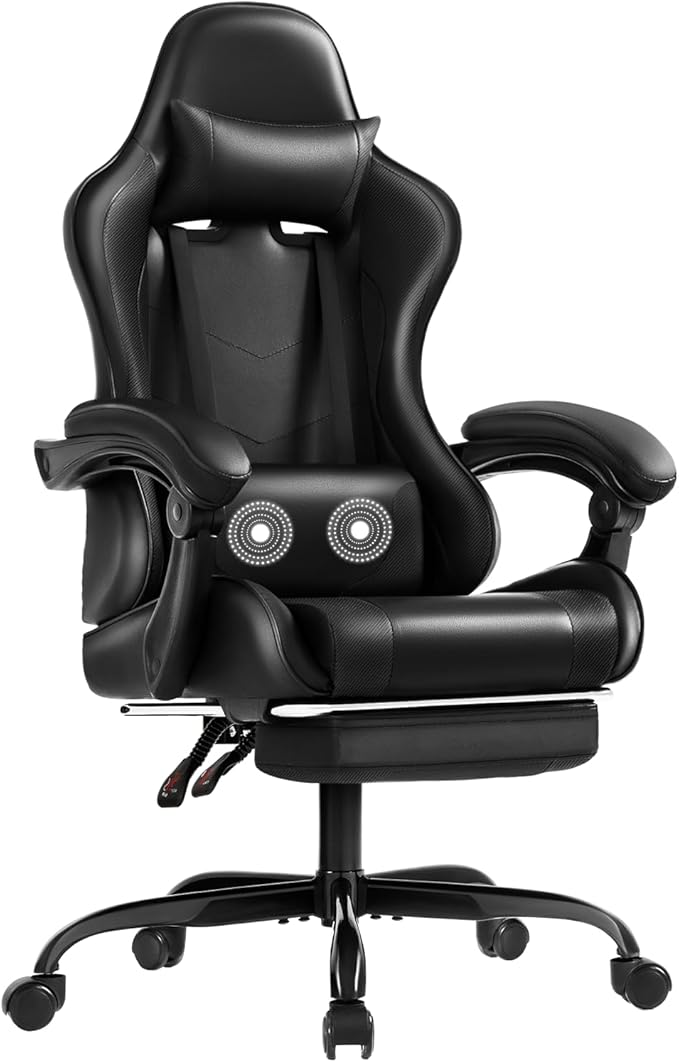Shahoo Gaming Chair Video Gaming Chair with Footrest and Lumbar Support Ergonomic Computer Chairs with 360° Swivel and Height Adjustable Spin Chair with Headrest for Home Office Study Room (Black)