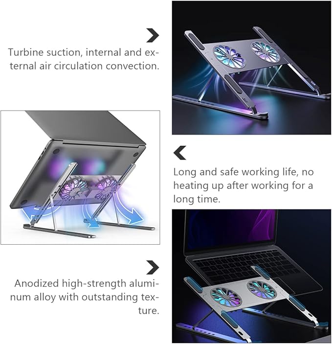 TEHAUX Laptop Stand Cooling Pad for Laptop Led Fan Quiet Gaming Adjustment Aluminum Alloy Stand