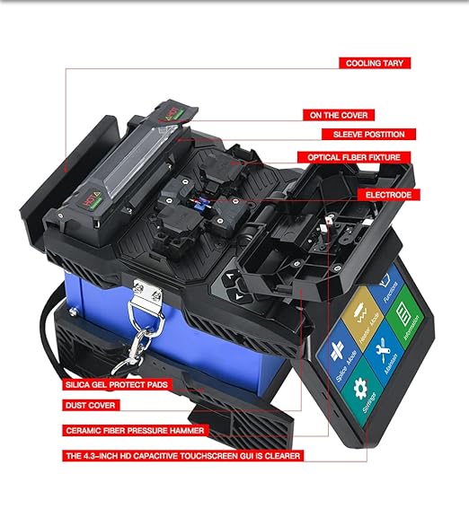 ORIENTEK T45 Optic Fiber Fusion Splicer+4.3 Inch Touch Screen Fiber Splicer 0.01dB Core Alignment Fusion Splicing Machine Empalmador de fusión de fibra SM MM Fiber Splicer with FC-30 Fiber Cleaver