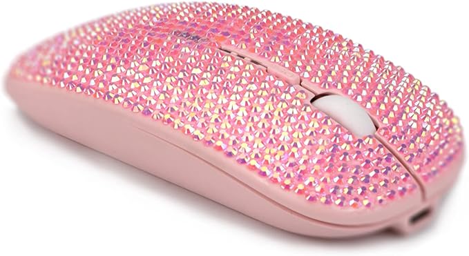 Pink Colorful Bling Luxury Crystal Rhinestone 2.4G Wireless Mouse for Laptop Computer Cute Mouse for Girls - Pink Colorful