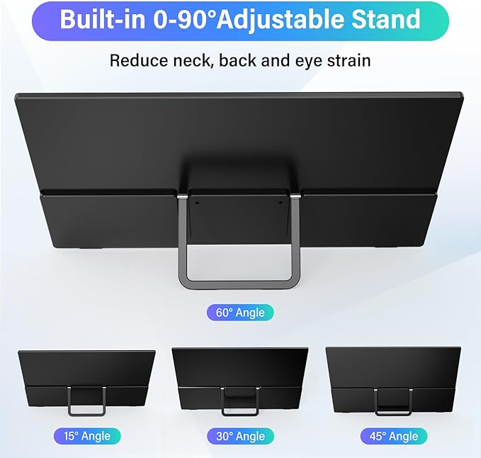 InnoView 15.6'' Portable Monitor for Laptop FHD 1080P USB-C Travel Monitors Built-in 90° Adjustable Stand Without Bag HDR IPS Portable Laptop Monitor for MacBook PC Phone Xbox PS4/5 Switch