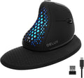DELUX Seeker Ergonomic Mouse Wireless Vertical Mouse with OLED Screen 6 Buttons&ampThumb Wheel Function Silent Click Up to 7200DPI Programmable Rechargeable BT/2.4G/Wired RGB Light(M618XSD-Bl