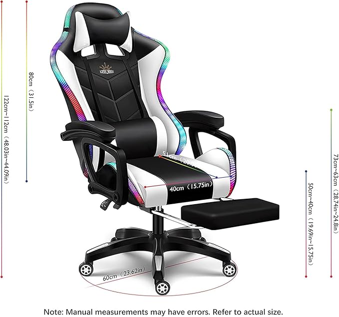 RGB Computer Chair with Footrest Full Massage Gaming Chair with Speakers Video Game Chair with Lumbar Support Headrest PU Leather 360°Swivel Recliner Chair High Back Office Chair for GamingPink