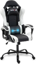 Gaming Chair PU Leather Massage PC Video Game Chair with Lumbar Support for Men Women Home Office Height Adjustable Ergonomic High Back White