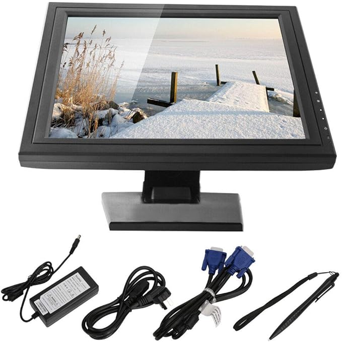 17 Inch LCD Touchscreen Monitor - LED Display Retail Cash Register w/Multi-Position POS Stand for Business Restaurant Supermarket Grocery Pharmacy Retail Cash Management Order Taking/Tracking