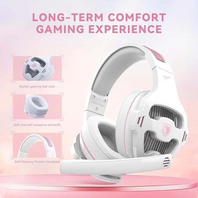 Pink Gaming Headset with Mic for PS5 PS4 Xbox Series X|S PC Wired Gaming Headset with Noise Cancelling Microphone Cute Gaming Headphones for Girls Stereo PC Headset for Nintendo Switch