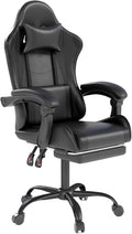 Gaming Chair with Headrest and Lumbar Support Ergonomic High Back Office Chair Racing Style Executive Computer Desk Chair Leather Adjustable Swivel Task Chair for Home Office (Black)