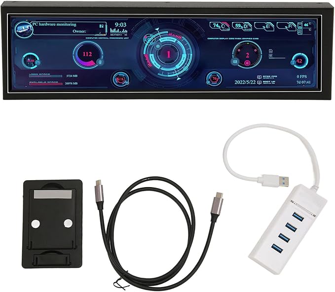 Dpofirs 8.8in USB Mini Screen USB C PC Sensor Panel Display PC CPU Data Monitor PC Computer Temp Mini Secondary Screen for Desktop Chassis (Without Touch)