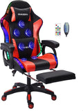 Ergonomic Gaming Chair with Footrest and Lumbar Support Video Gaming Chair with Speaker and LED Light Gaming Chair with Full Massage Function 90°-135° Tilting Computer Chair.Red
