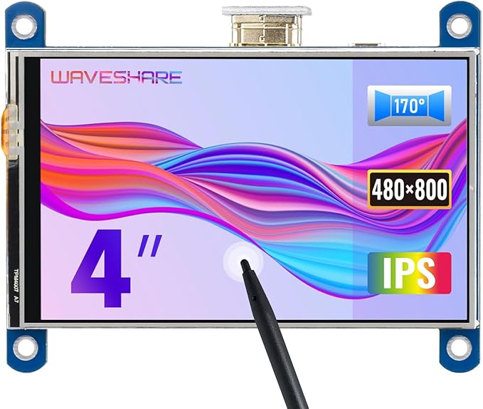 Waveshare 4inch Resistive Touch Screen LCD Compatible with Raspberry Pi 4B/3B+/3A+/2B/B+/A+/Zero/Zero W/WH/Zero 2W CM3+/4 480×800 Resolution HDMI IPS Low Power Consumption Supports Windows