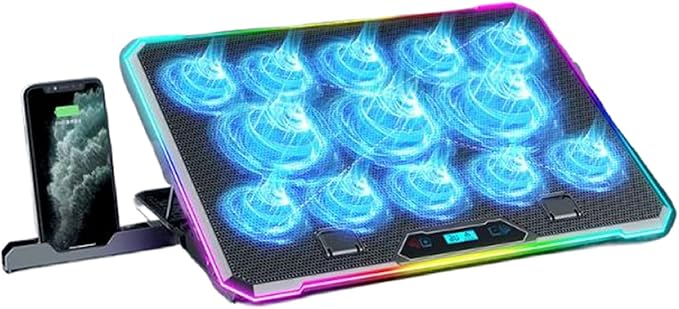 Enhances Laptop Cooling Pad for Quiet Gaming for 14in-21Inch Laptops MultiAngle Stand Phone Slot LED Laptop Coolers